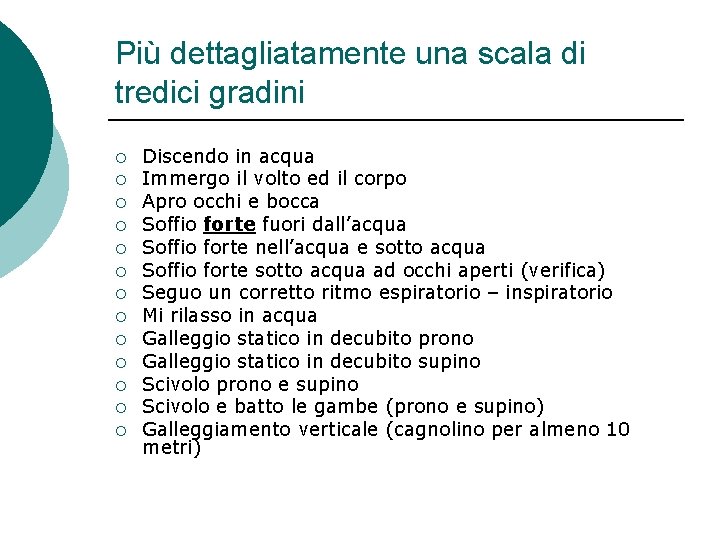 Più dettagliatamente una scala di tredici gradini ¡ ¡ ¡ ¡ Discendo in acqua