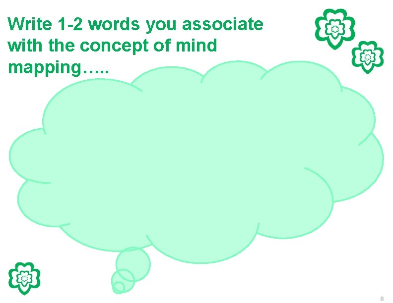 Write 1 -2 words you associate with the concept of mind mapping…. . 8