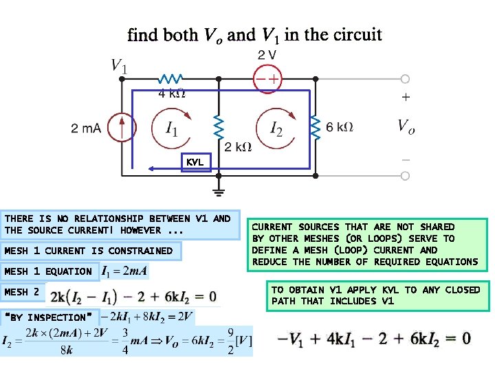 KVL THERE IS NO RELATIONSHIP BETWEEN V 1 AND THE SOURCE CURRENT! HOWEVER. .