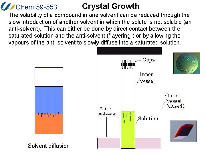Chem 59 -553 Crystal Growth The solubility of a compound in one solvent can