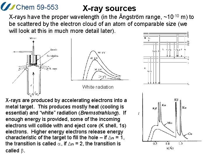 Chem 59 -553 X-ray sources X-rays have the proper wavelength (in the Ångström range,