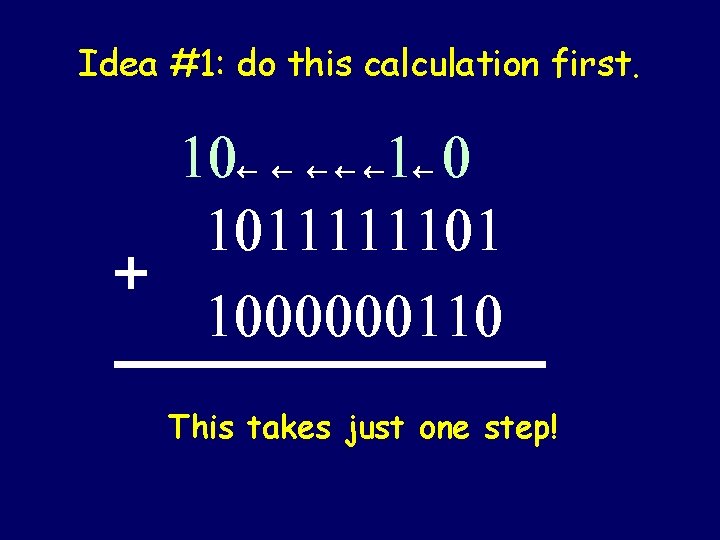 Idea #1: do this calculation first. 10 1 0 1011111101 + 1000000110 This takes