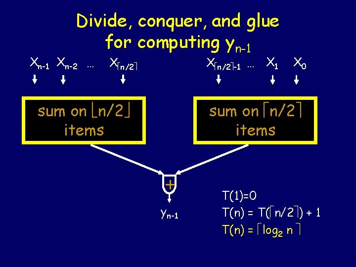 Divide, conquer, and glue for computing yn-1 Xn-2 … X n/2 -1 … X