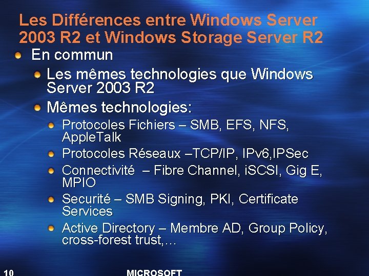 Les Différences entre Windows Server 2003 R 2 et Windows Storage Server R 2