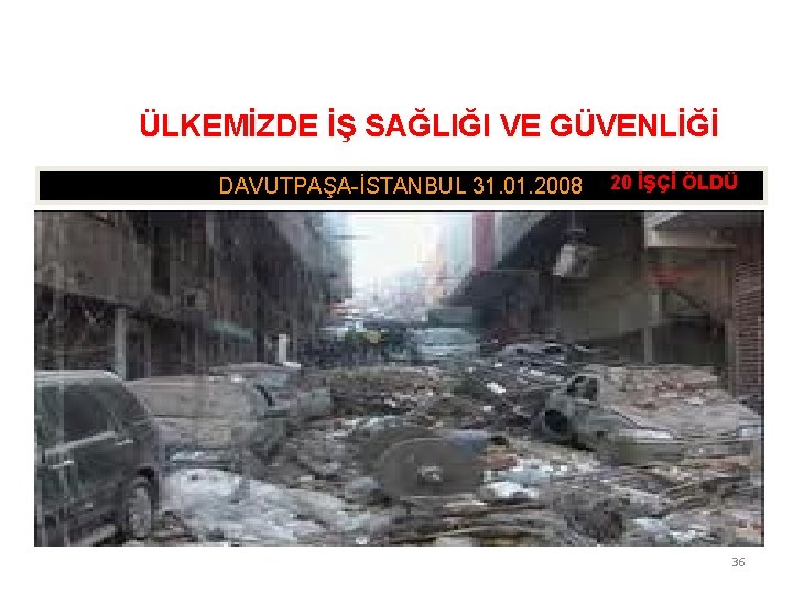 ÜLKEMİZDE İŞ SAĞLIĞI VE GÜVENLİĞİ DAVUTPAŞA-İSTANBUL 31. 01. 2008 20 İŞÇİ ÖLDÜ 36 