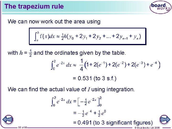 The trapezium rule We can now work out the area using with h =
