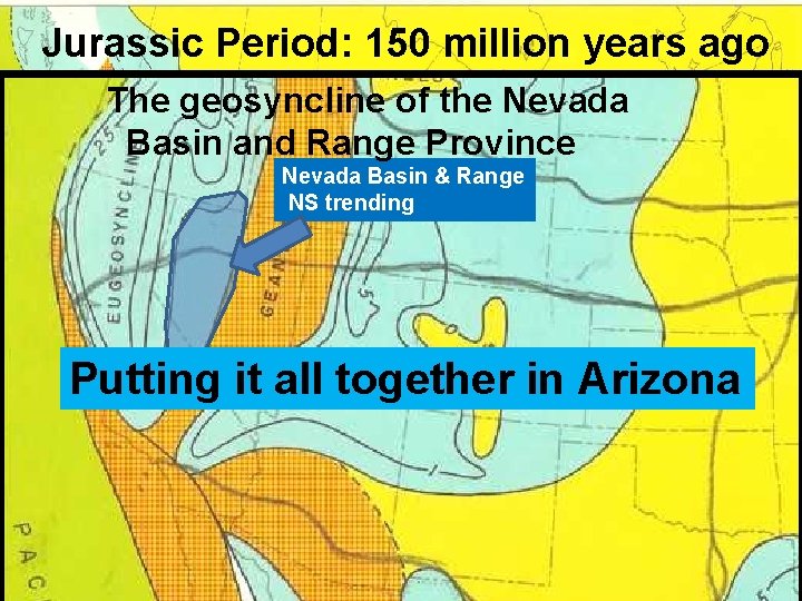 Jurassic Period: 150 million years ago The geosyncline of the Nevada Basin and Range