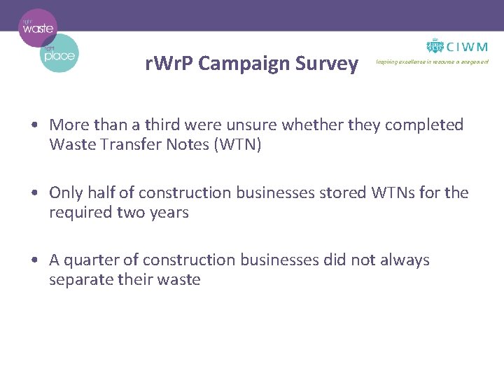 r. Wr. P Campaign Survey Inspiring excellence in resource management • More than a