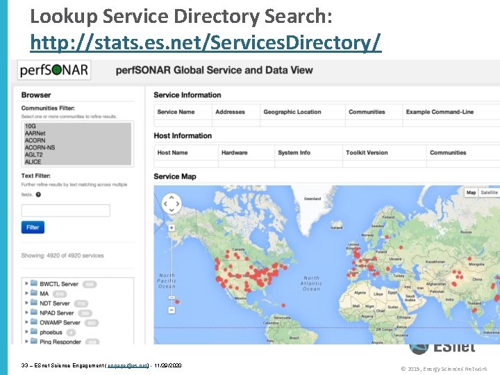 Lookup Service Directory Search: http: //stats. es. net/Services. Directory/ 33 – ESnet Science Engagement