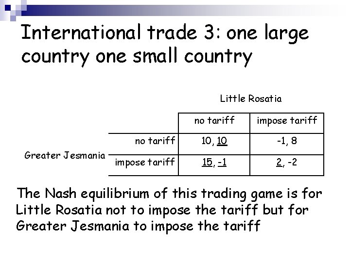 International trade 3: one large country one small country Little Rosatia Greater Jesmania no