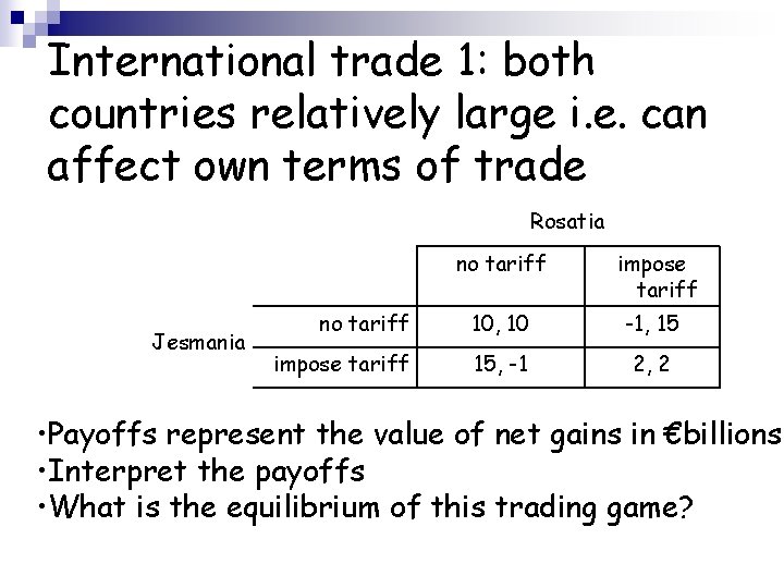 International trade 1: both countries relatively large i. e. can affect own terms of