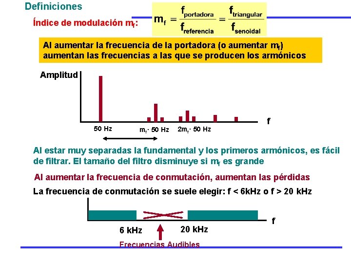 Definiciones Índice de modulación mf: Al aumentar la frecuencia de la portadora (o aumentar