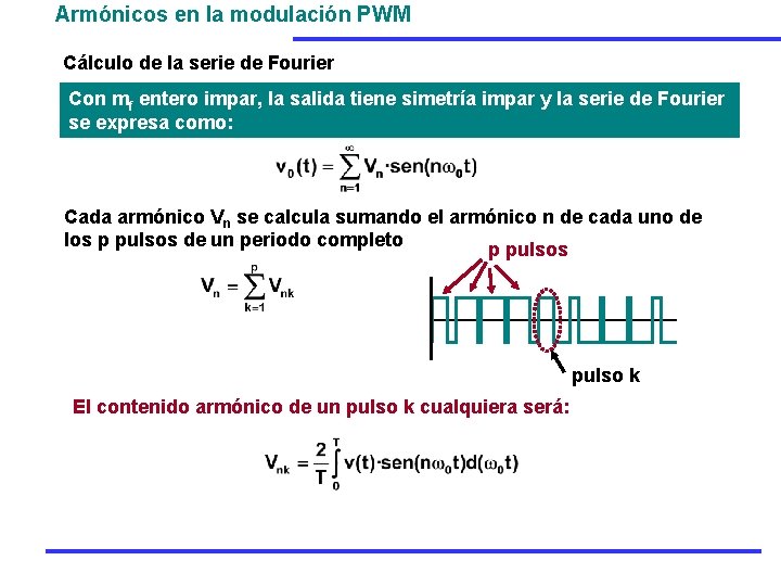 Armónicos en la modulación PWM Cálculo de la serie de Fourier Con mf entero