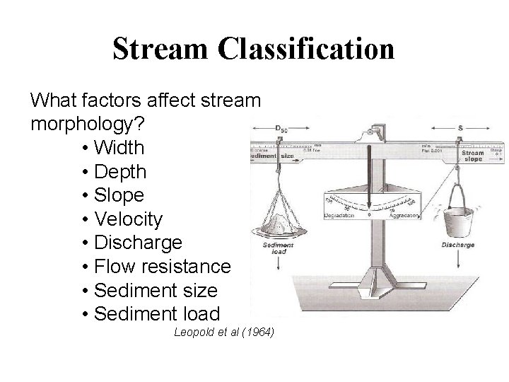 Stream Classification What factors affect stream morphology? • Width • Depth • Slope •