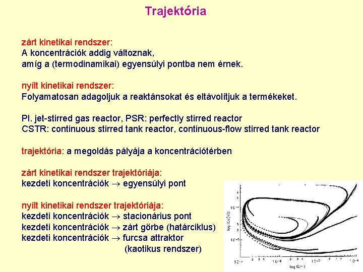 Trajektória zárt kinetikai rendszer: A koncentrációk addig változnak, amíg a (termodinamikai) egyensúlyi pontba nem