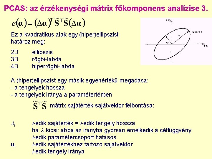 PCAS: az érzékenységi mátrix főkomponens analízise 3. Ez a kvadratikus alak egy (hiper)ellipszist határoz