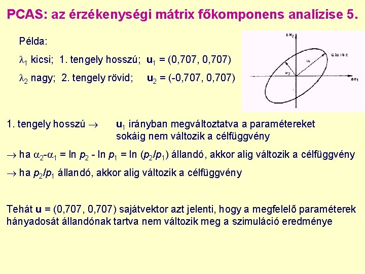 PCAS: az érzékenységi mátrix főkomponens analízise 5. Példa: 1 kicsi; 1. tengely hosszú; u