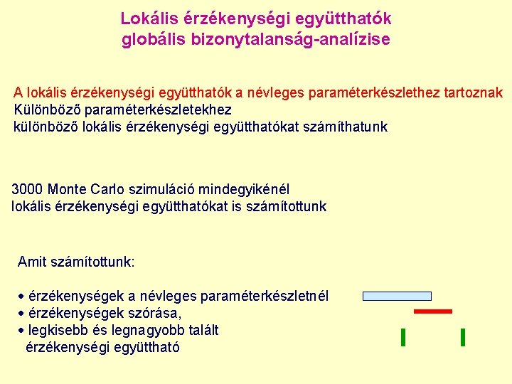 Lokális érzékenységi együtthatók globális bizonytalanság-analízise A lokális érzékenységi együtthatók a névleges paraméterkészlethez tartoznak Különböző