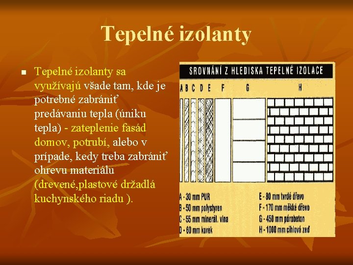 Tepelné izolanty n Tepelné izolanty sa využívajú všade tam, kde je potrebné zabrániť predávaniu