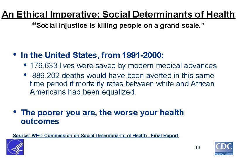 An Ethical Imperative: Social Determinants of Health “Social injustice is killing people on a