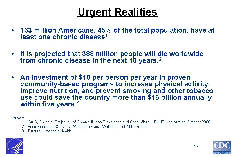 Urgent Realities • 133 million Americans, 45% of the total population, have at least