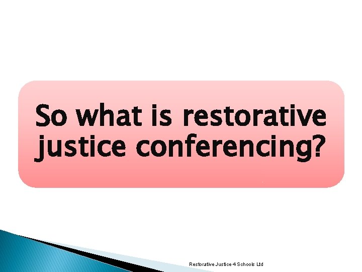 So what is restorative justice conferencing? Restorative Justice 4 Schools Ltd 