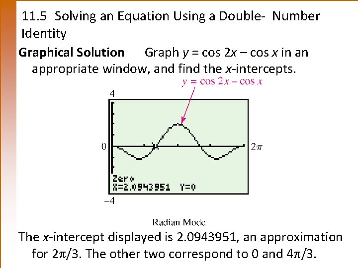 11. 5 Solving an Equation Using a Double- Number Identity Graphical Solution Graph y