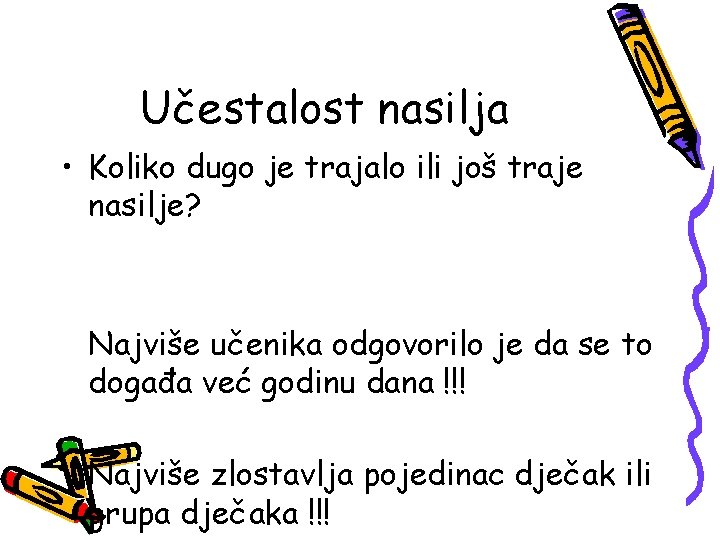 Učestalost nasilja • Koliko dugo je trajalo ili još traje nasilje? Najviše učenika odgovorilo