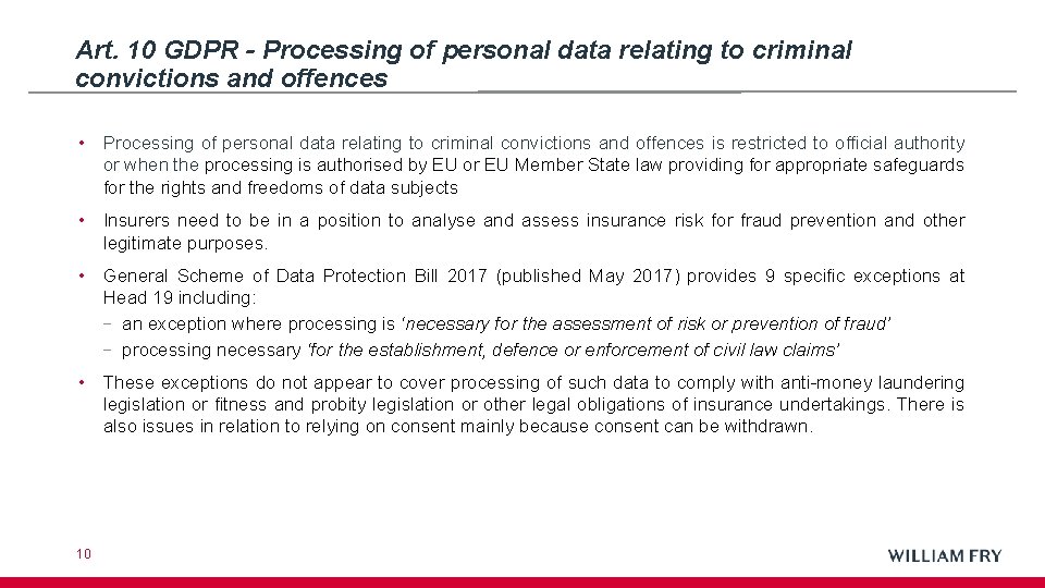 Art. 10 GDPR - Processing of personal data relating to criminal convictions and offences