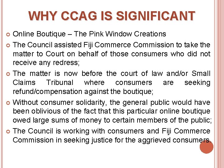 WHY CCAG IS SIGNIFICANT Online Boutique – The Pink Window Creations The Council assisted