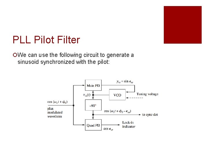 PLL Pilot Filter ¡We can use the following circuit to generate a sinusoid synchronized