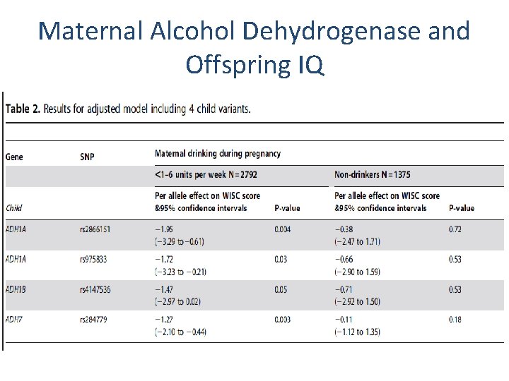 Maternal Alcohol Dehydrogenase and Offspring IQ 