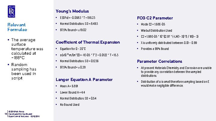 Young’s Modulus Relevant Formulae § The average surface temperature was calculated at ~188°C §