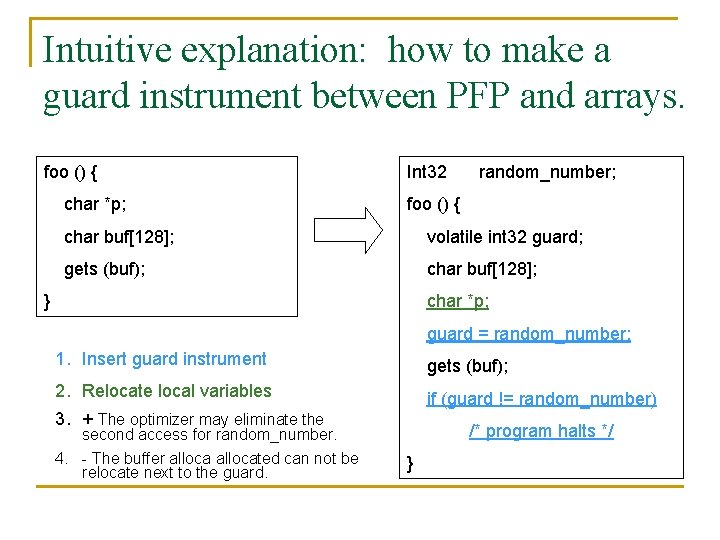 Intuitive explanation: how to make a guard instrument between PFP and arrays. foo ()