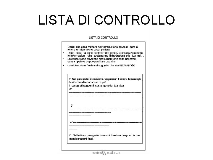 LISTA DI CONTROLLO escieri@gmail. com 