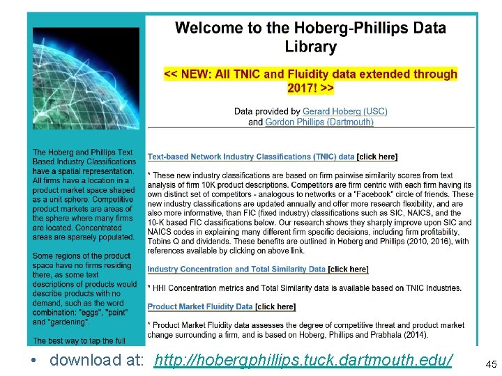  • download at: http: //hobergphillips. tuck. dartmouth. edu/ 45 