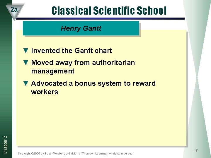 2 a Classical Scientific School Henry Gantt ▼ Invented the Gantt chart ▼ Moved