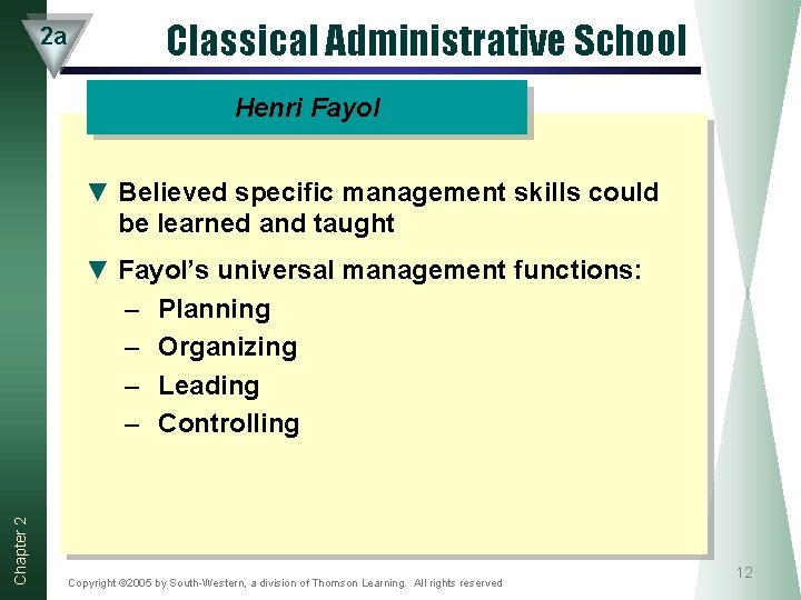 2 a Classical Administrative School Henri Fayol ▼ Believed specific management skills could be