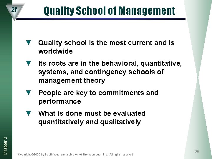 2 f Quality School of Management ▼ Quality school is the most current and