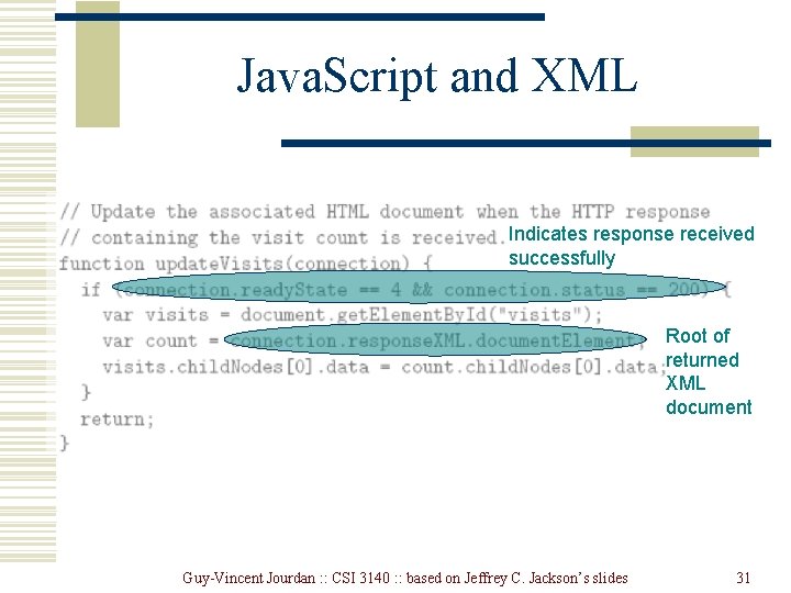 Java. Script and XML Indicates response received successfully Root of returned XML document Guy-Vincent