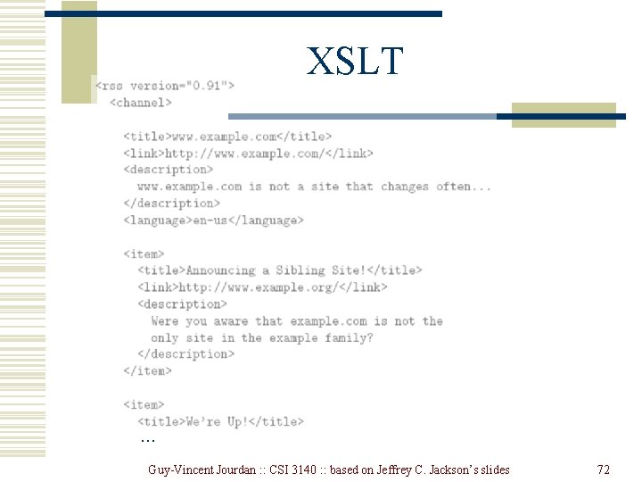 XSLT … Guy-Vincent Jourdan : : CSI 3140 : : based on Jeffrey C.