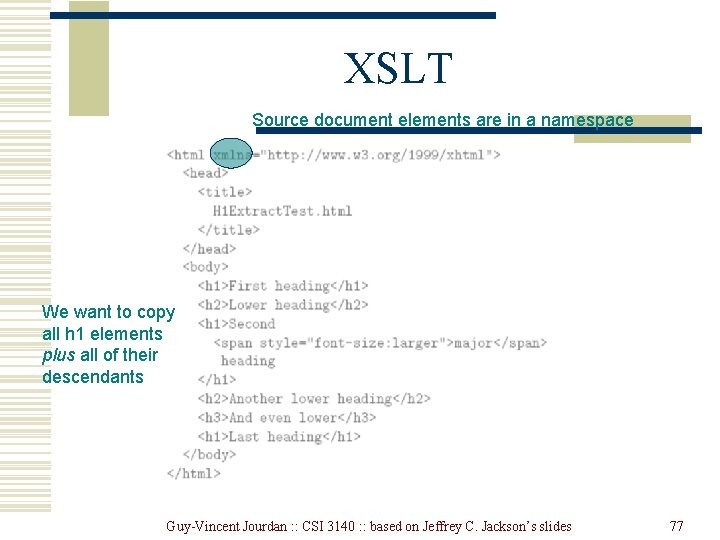 XSLT Source document elements are in a namespace We want to copy all h