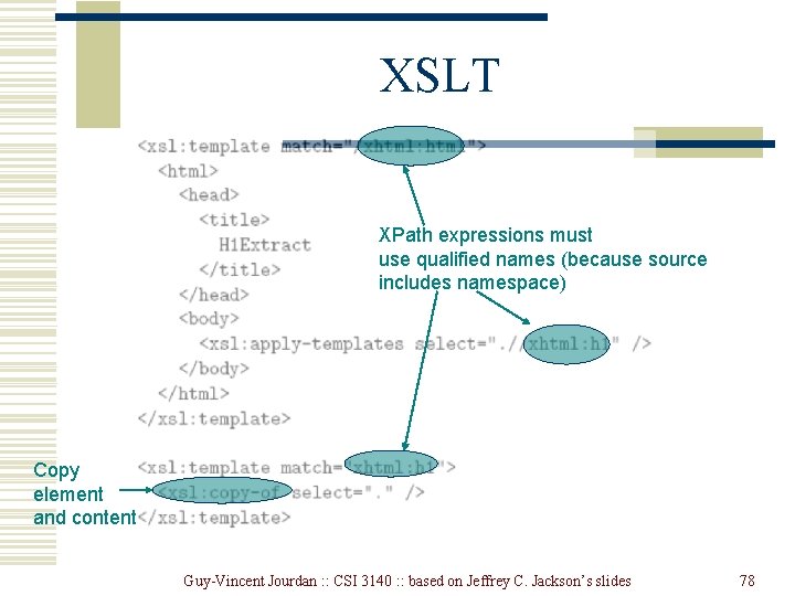 XSLT XPath expressions must use qualified names (because source includes namespace) Copy element and
