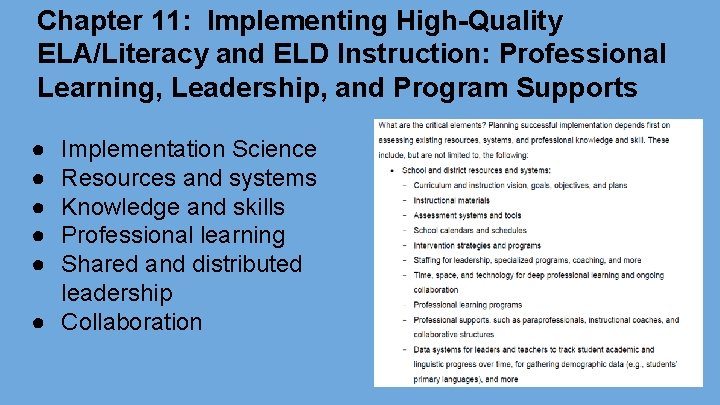 Chapter 11: Implementing High-Quality ELA/Literacy and ELD Instruction: Professional Learning, Leadership, and Program Supports