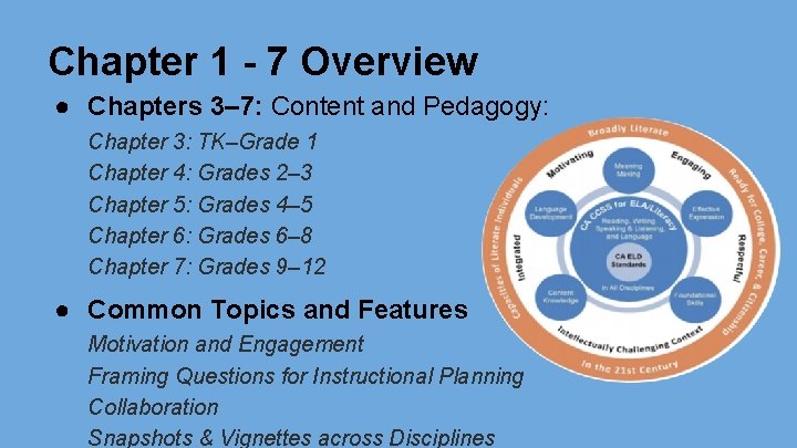 Chapter 1 - 7 Overview ● Chapters 3– 7: Content and Pedagogy: Chapter 3: