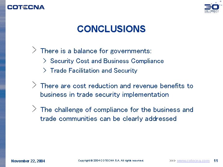 CONCLUSIONS > There is a balance for governments: > Security Cost and Business Compliance