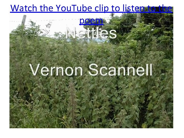 Watch the You. Tube clip to listen to the poem 