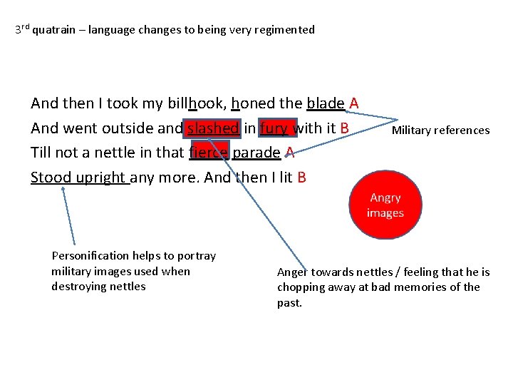 3 rd quatrain – language changes to being very regimented And then I took
