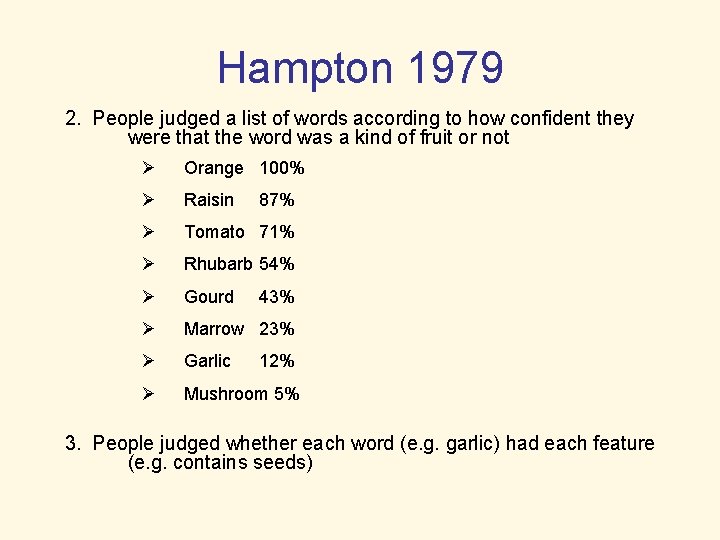 Hampton 1979 2. People judged a list of words according to how confident they