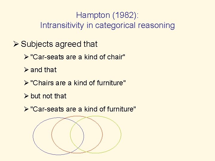 Hampton (1982): Intransitivity in categorical reasoning Ø Subjects agreed that Ø "Car-seats are a